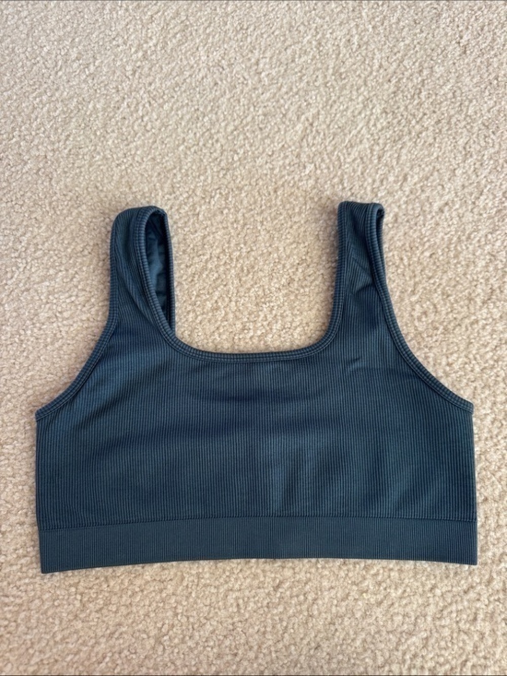 Fabletics Charcoal Ribbed Square Neck Sports Bra M